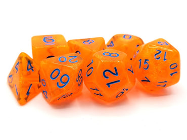 Old School Dice 7 set Galaxy - Orange Shimmer