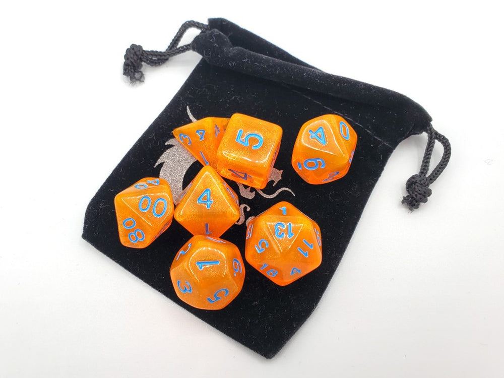 Old School Dice 7 set Galaxy - Orange Shimmer