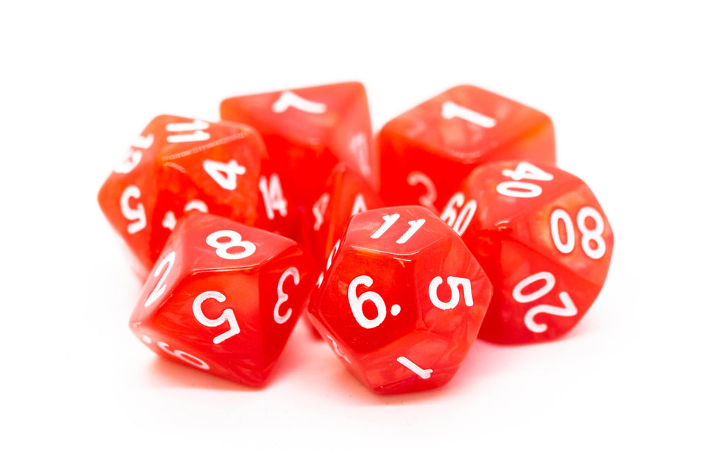 Old School Dice 7 set Pearl Drop - Red