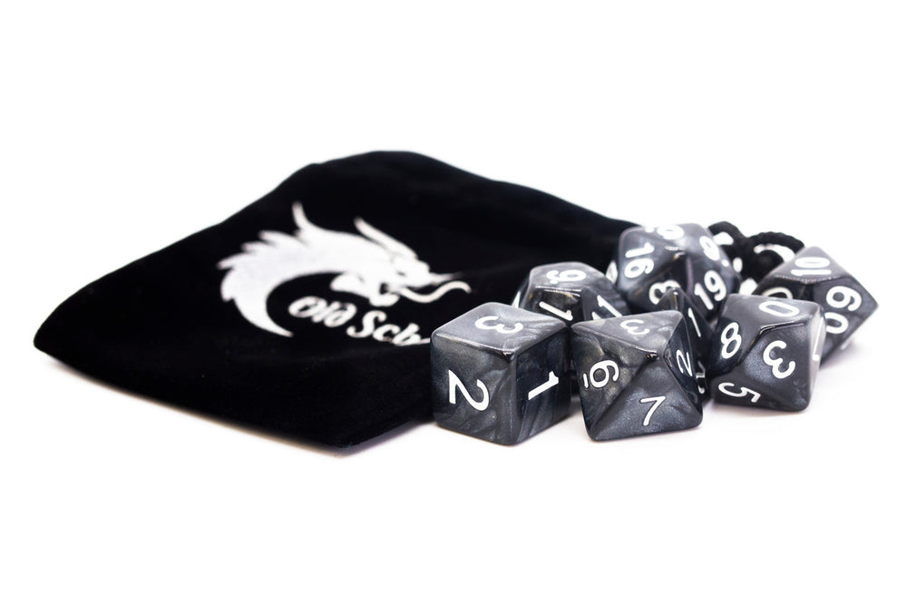 Old School Dice 7 set Pearl Drop - Black