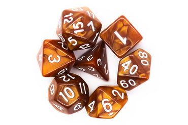 Old School Dice 7 set Pearl Drop - Brown