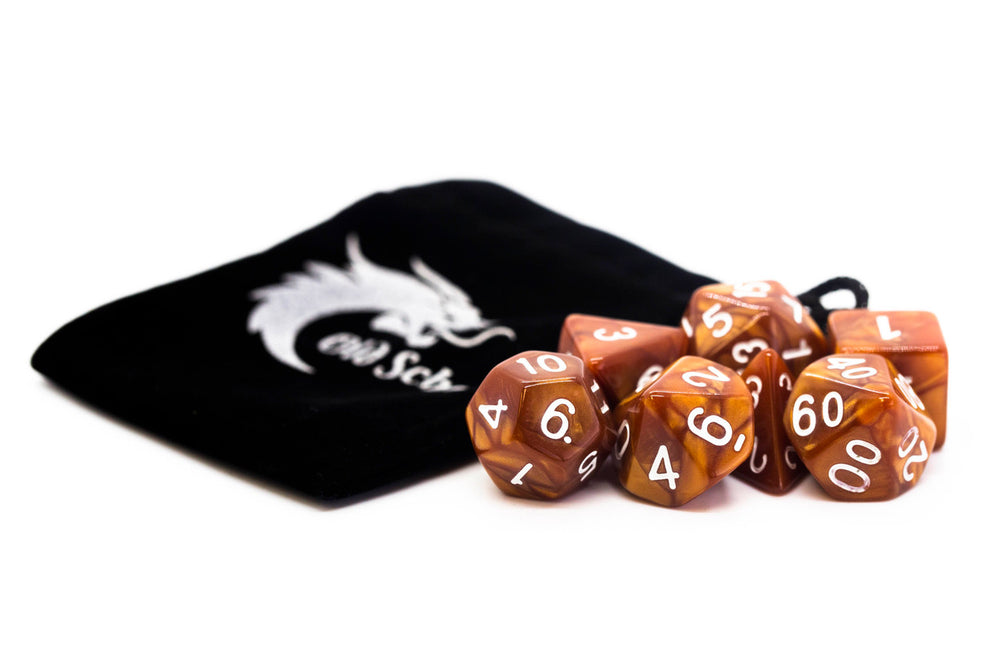 Old School Dice 7 set Pearl Drop - Brown