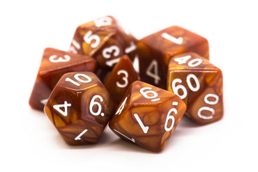 Old School Dice 7 set Pearl Drop - Brown