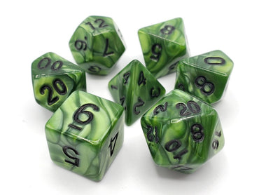 Old School Dice 7 set Pearl Drop - Forest Green w/ Black