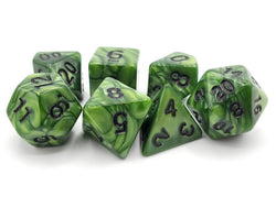 Old School Dice 7 set Pearl Drop - Forest Green w/ Black