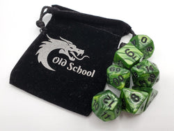 Old School Dice 7 set Pearl Drop - Forest Green w/ Black