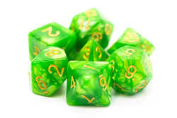 Old School Dice 7 set Pearl Drop - Light Green w/ Gold