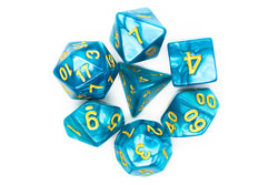 Old School Dice 7 set Pearl Drop - Ocean w/ Gold