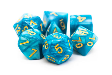 Old School Dice 7 set Pearl Drop - Ocean w/ Gold