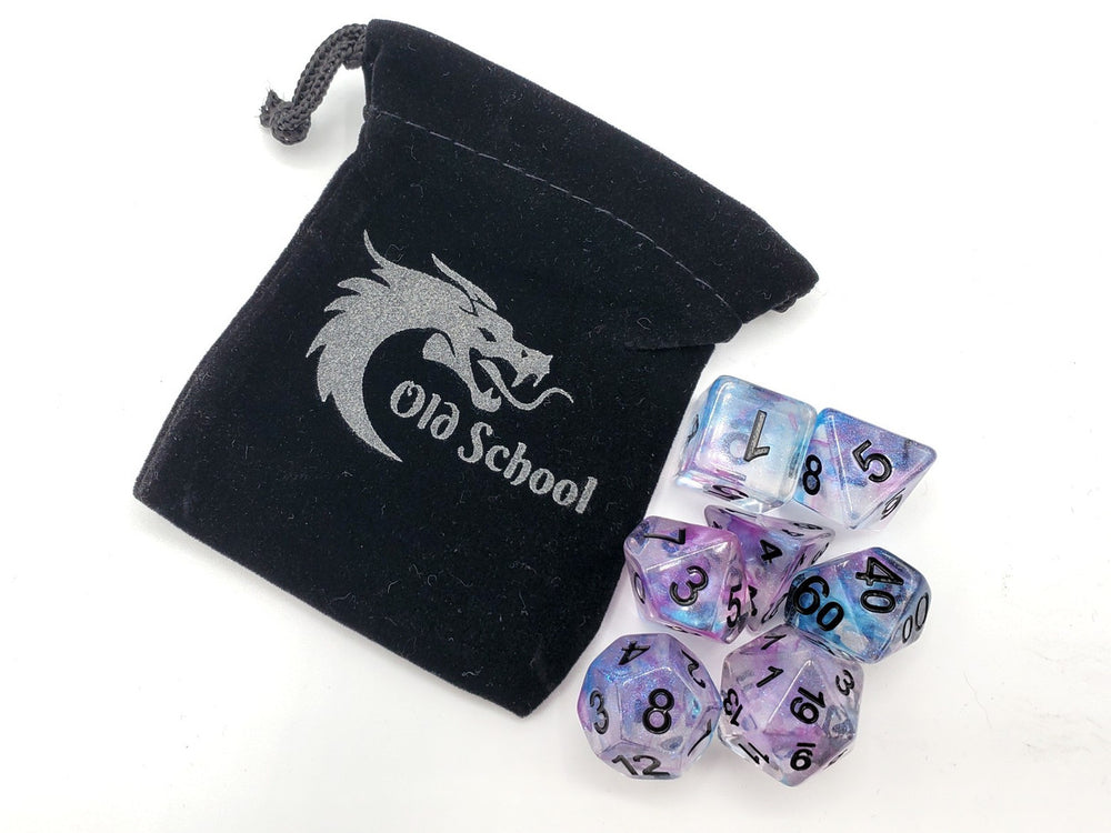 Old School Dice 7 set Luminous - Silver Stream