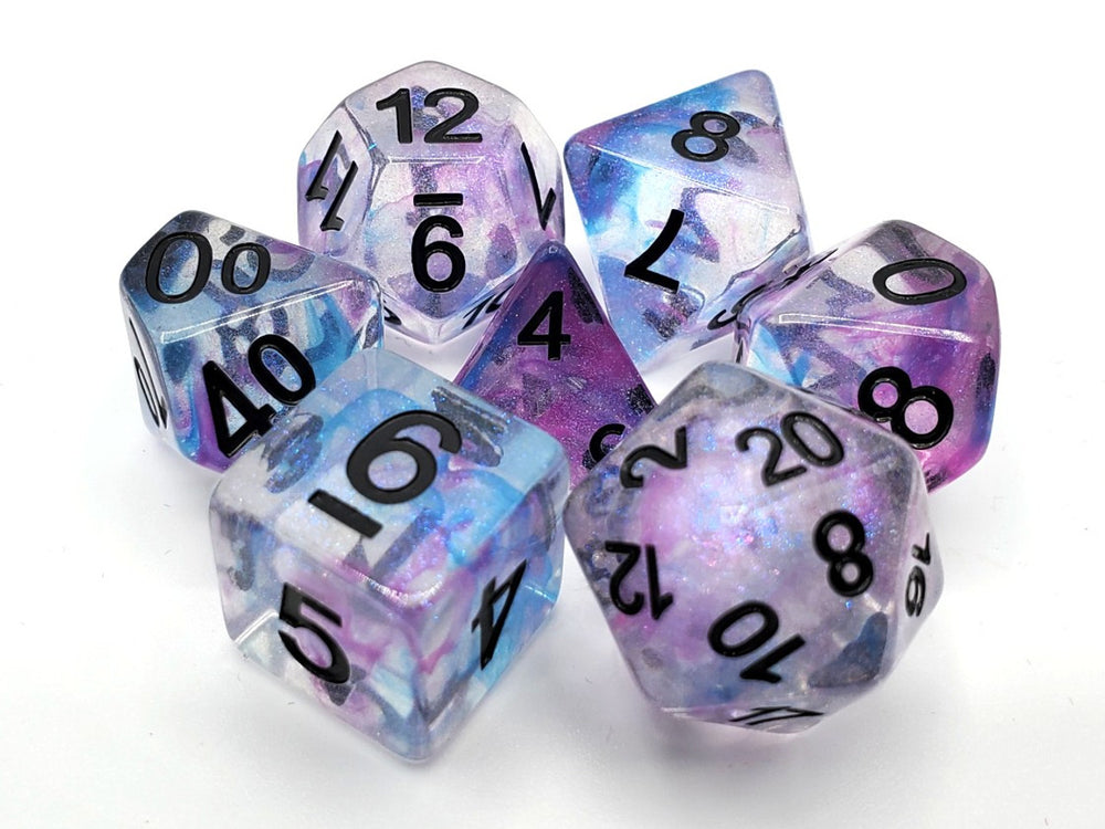 Old School Dice 7 set Luminous - Silver Stream