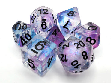 Old School Dice 7 set Luminous - Silver Stream