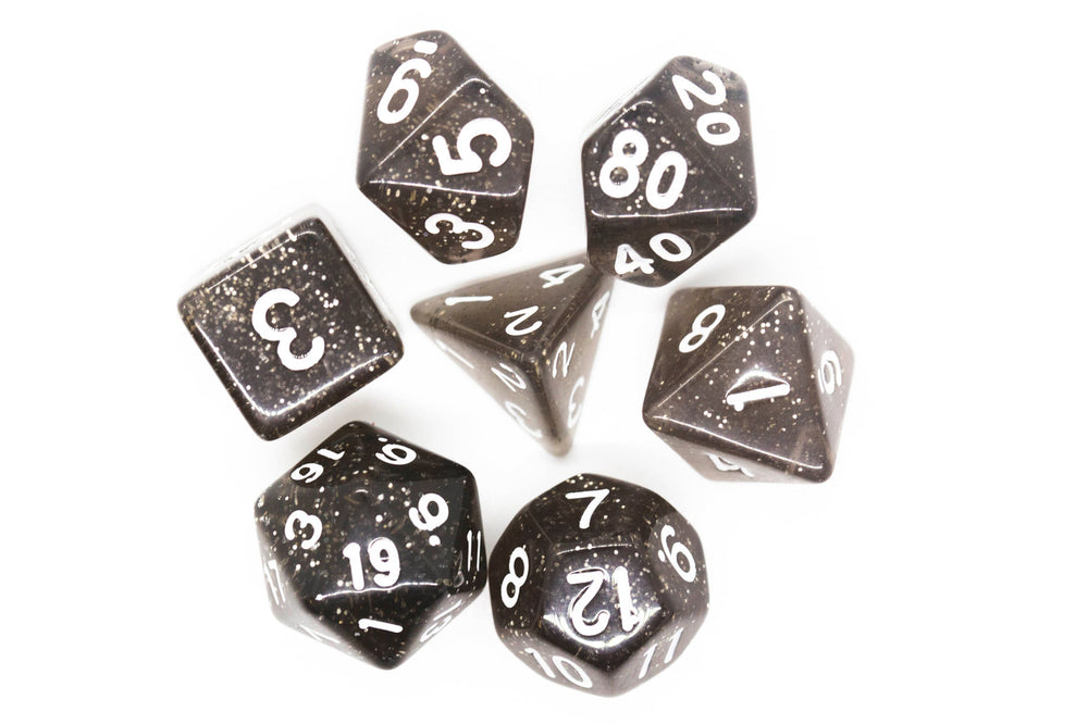 Old School Dice 7 set Sparkle - Translucent Black