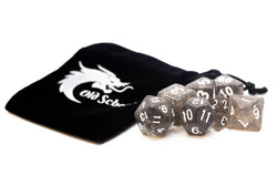 Old School Dice 7 set Sparkle - Translucent Black