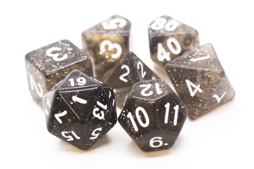 Old School Dice 7 set Sparkle - Translucent Black