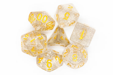 Old School Dice 7 set Sparkle - Translucent Clear