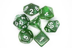 Old School Dice 7 set Sparkle - Translucent Green