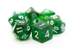 Old School Dice 7 set Sparkle - Translucent Green