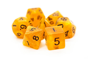 Old School Dice 7 set Sparkle - Translucent Orange w/ Black