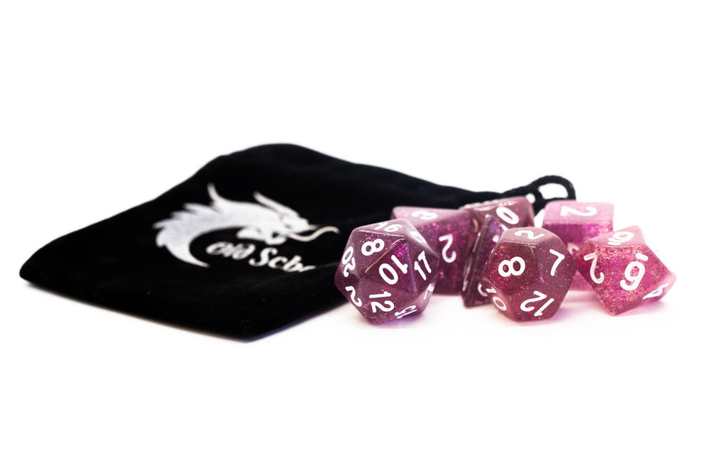 Old School Dice 7 set Sparkle - Translucent Purple