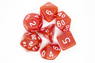 Old School Dice 7 set Sparkle - Translucent Red