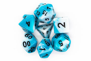 Old School Dice 7 set Vorpal - Baby Blue & White w/ Black