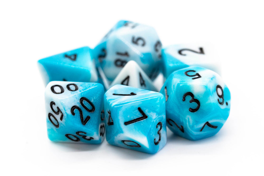 Old School Dice 7 set Vorpal - Baby Blue & White w/ Black