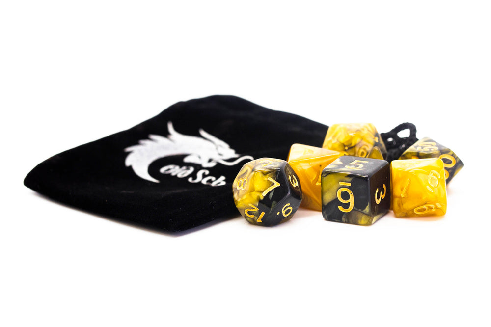 Old School Dice 7 set Vorpal - Black & Gold w/ Gold