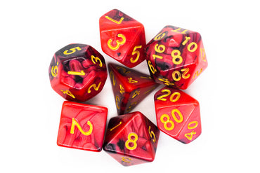 Old School Dice 7 set Vorpal - Black & Red w/ Gold