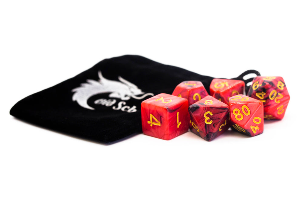 Old School Dice 7 set Vorpal - Black & Red w/ Gold