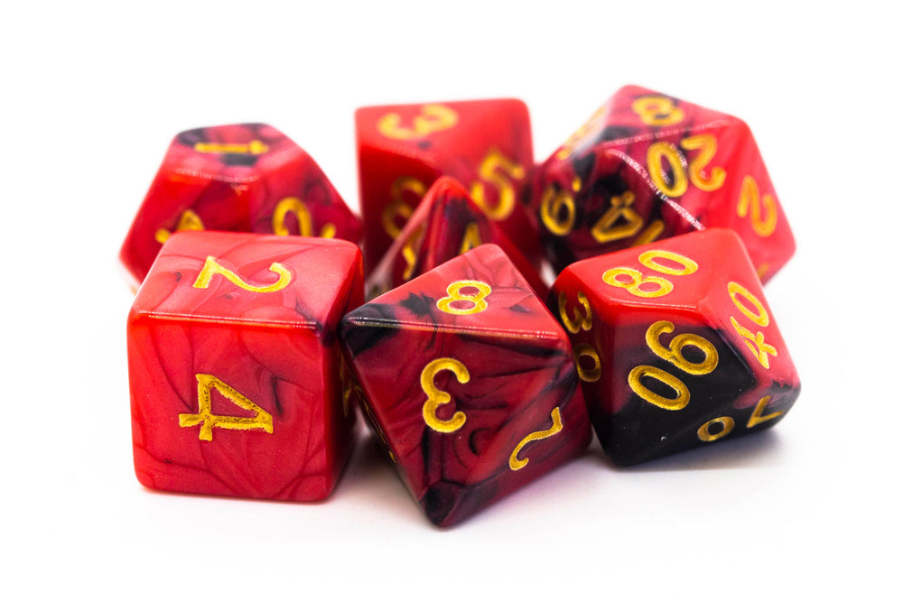 Old School Dice 7 set Vorpal - Black & Red w/ Gold