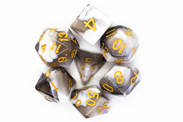 Old School Dice 7 set Vorpal - Black & White w/ Gold