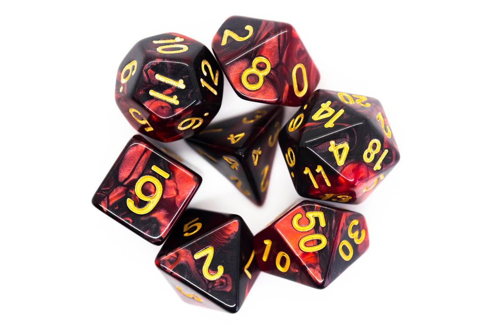 Old School Dice 7 set Vorpal - Blood Red & Black w/ Gold