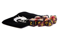 Old School Dice 7 set Vorpal - Blood Red & Black w/ Gold