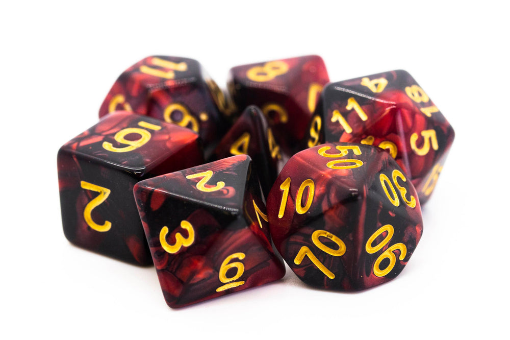 Old School Dice 7 set Vorpal - Blood Red & Black w/ Gold