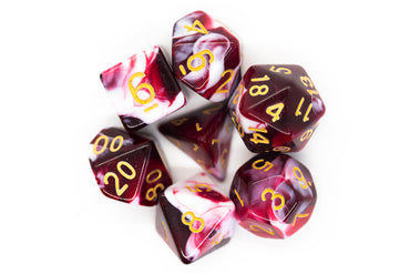 Old School Dice 7 set Vorpal - Blood Red & White w/ Gold