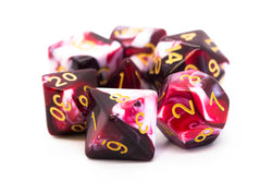 Old School Dice 7 set Vorpal - Blood Red & White w/ Gold