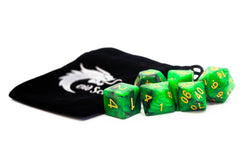 Old School Dice 7 set Vorpal - Green & Black w/ Gold