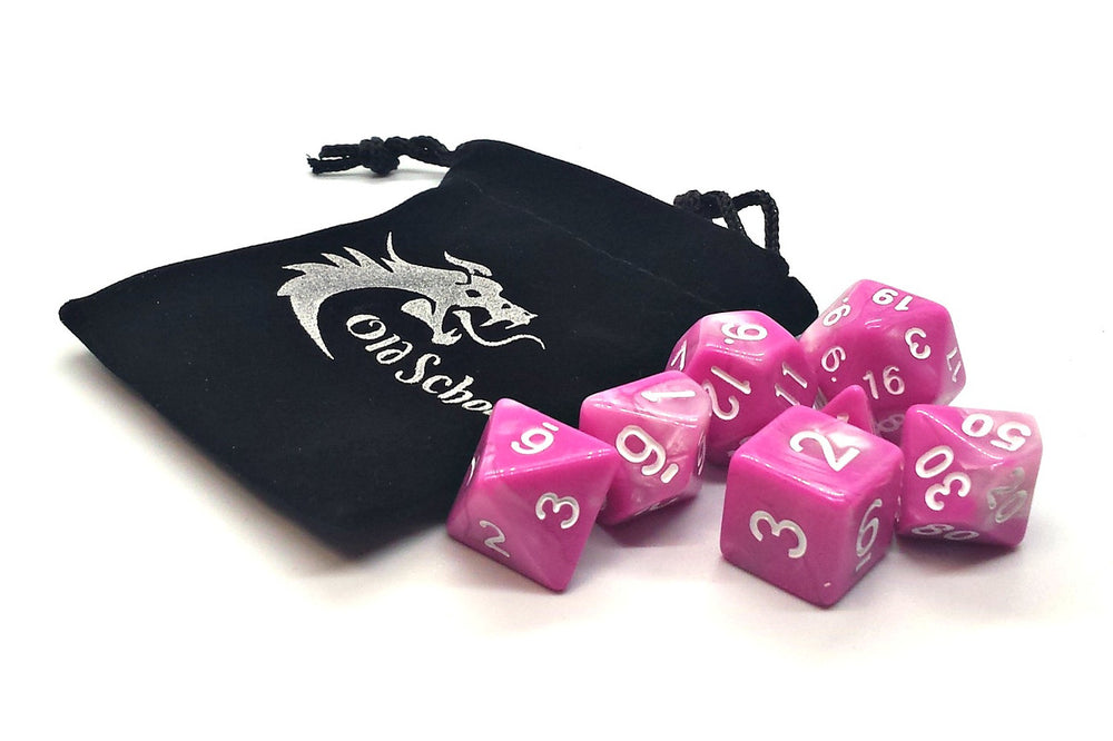 Old School Dice 7 set Vorpal - Pink & White