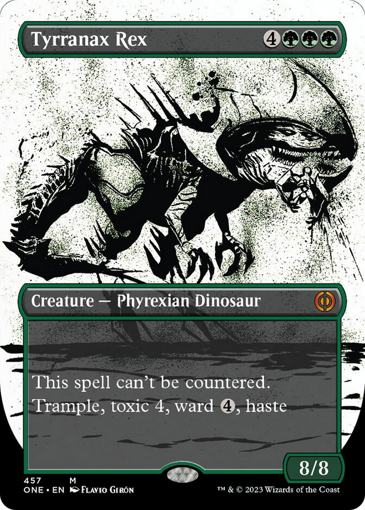 Tyrranax Rex (Borderless Ichor Step-and-Compleat Foil) [Phyrexia: All Will Be One] | Gauntlet Hobbies - Angola