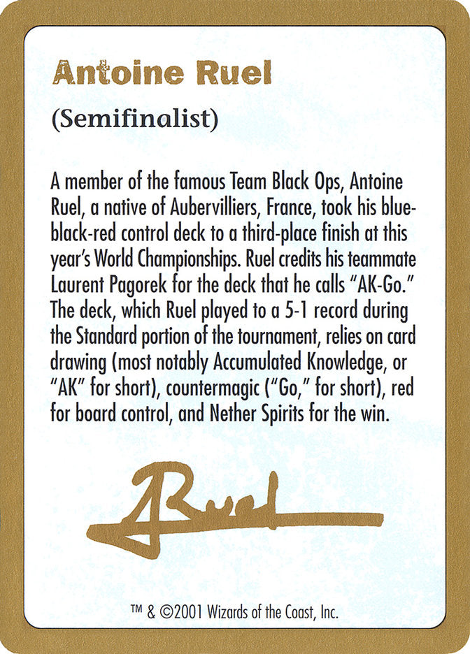 Antoine Ruel Bio [World Championship Decks 2001] | Gauntlet Hobbies - Angola