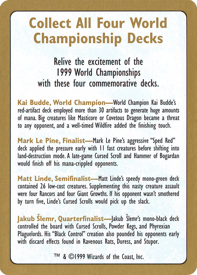 1999 World Championships Ad [World Championship Decks 1999] | Gauntlet Hobbies - Angola