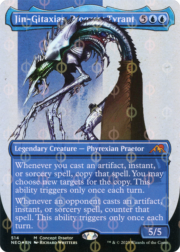 Jin-Gitaxias, Progress Tyrant (Borderless Concept Praetors Step-and-Compleat Foil) [Phyrexia: All Will Be One] | Gauntlet Hobbies - Angola