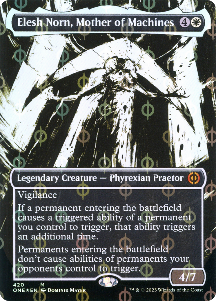 Elesh Norn, Mother of Machines (Borderless Ichor Step-and-Compleat Foil) [Phyrexia: All Will Be One] | Gauntlet Hobbies - Angola
