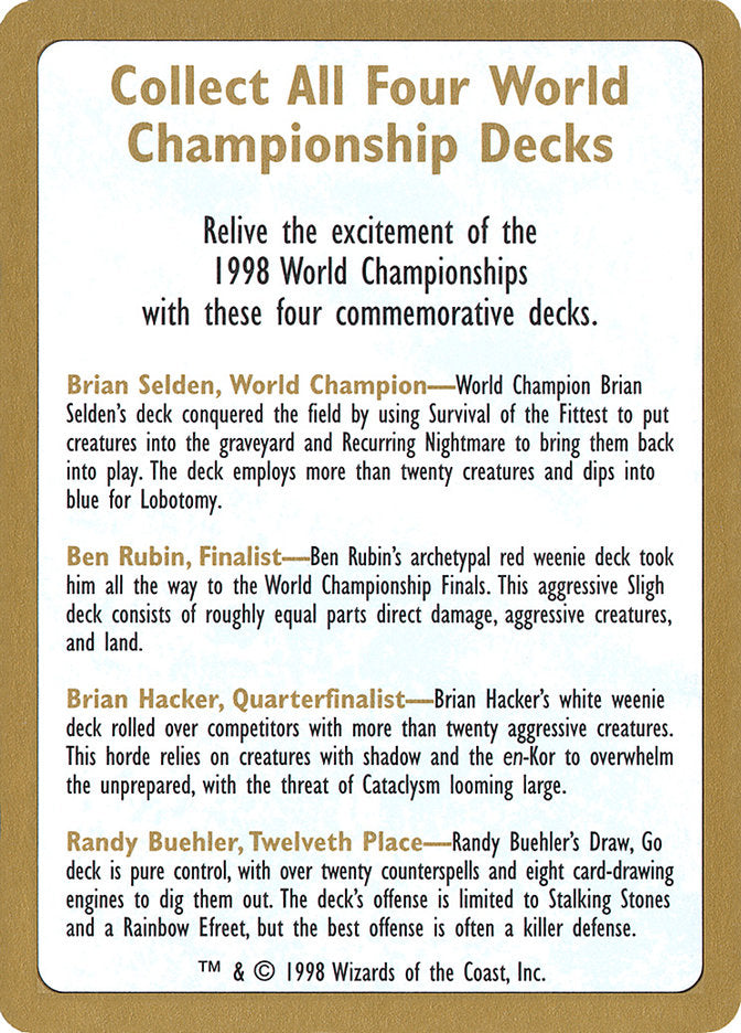 1998 World Championships Ad [World Championship Decks 1998] | Gauntlet Hobbies - Angola