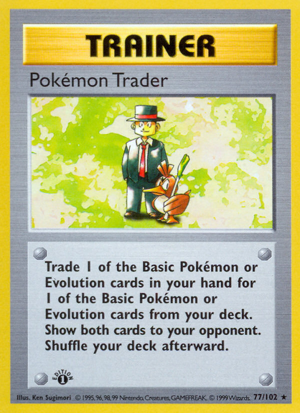Pokemon Trader (77/102) (Shadowless) [Base Set 1st Edition] | Gauntlet Hobbies - Angola