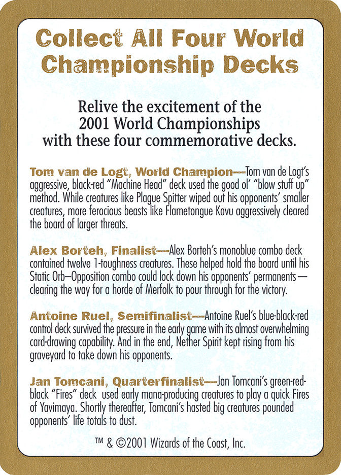 2001 World Championships Ad [World Championship Decks 2001] | Gauntlet Hobbies - Angola