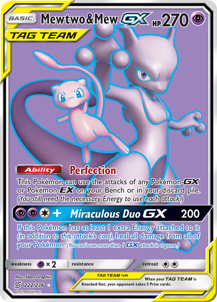 Mewtwo & Mew GX (222/236) [Sun & Moon: Unified Minds] | Gauntlet Hobbies - Angola