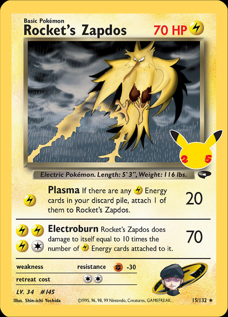 Rocket's Zapdos (15/132) [Celebrations: 25th Anniversary - Classic Collection] | Gauntlet Hobbies - Angola