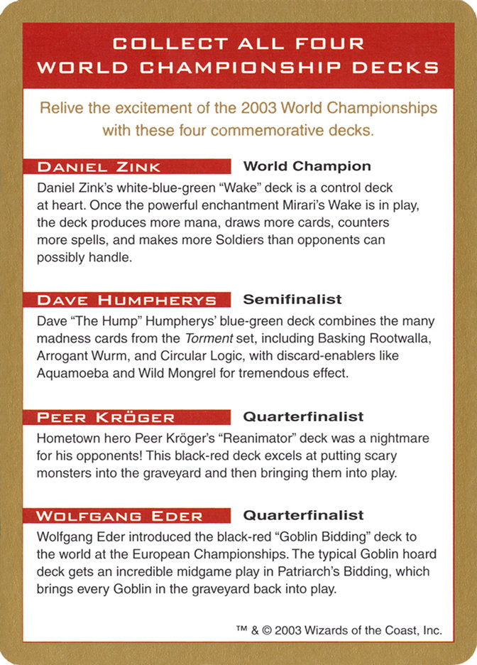 2003 World Championships Ad [World Championship Decks 2003] | Gauntlet Hobbies - Angola